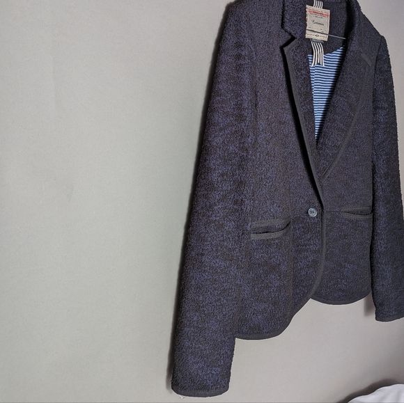 Anthropologie Cartonnier Navy Boucle Textured Knit Single Breasted Blazer Jacket - Picture 11 of 15